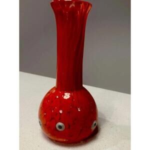 Antonio Garcia Glass Vase Hand-Blown Orange Red Signed